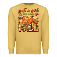 Antique Gold just a girl who loves fall Premium Sweatshirt - MaliasSmallBusiness