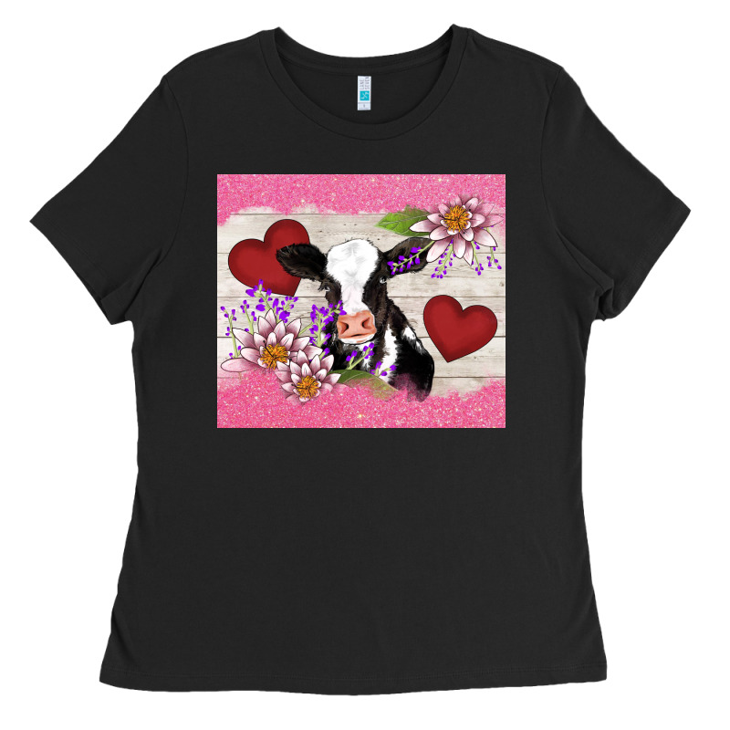 Lotus Heart Cow Valentine Ladies Tee by AdoDesignShop | Teevron