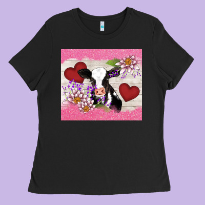 Lotus Heart Cow Valentine Ladies Tee Designed By Adodesignshop