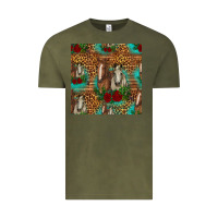 Vintage Olive horses with roses seamless pattern Vintage Tee - HRA Design Shop