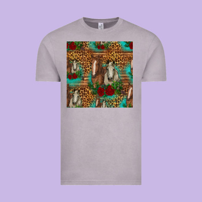 Horses With Roses Seamless Pattern Vintage Tee Designed By Hra Design Shop