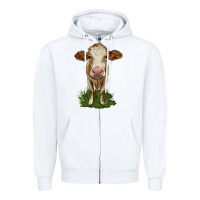 White simmental heifer Zipper Hoodie - LillyAllenDesigns
