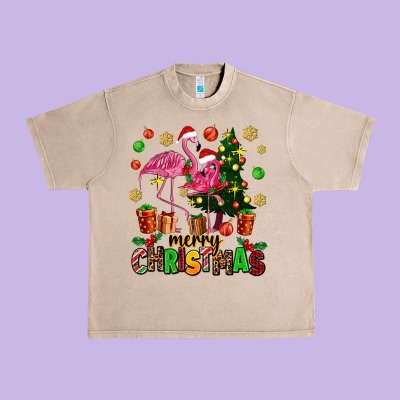 Flamingo Merry Christmas Urban Heavy Tee Designed By Adodesignshop