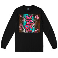 Black western pattern pink with floral cancer ribbon Long Sleeve Tee - AdoDesignShop