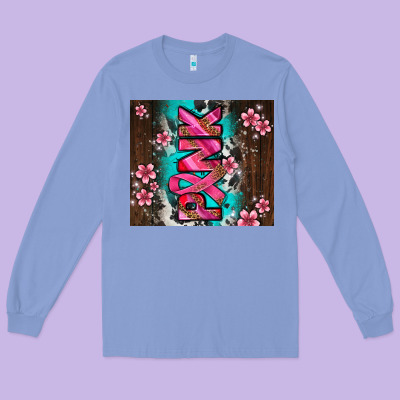 Western Pattern Pink With Floral Cancer Ribbon Long Sleeve Tee Designed By Adodesignshop