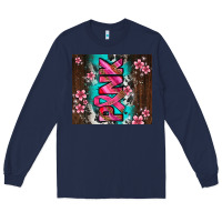 Navy western pattern pink with floral cancer ribbon Long Sleeve Tee - AdoDesignShop