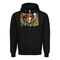 Black Hereford Cow and Hereford Calf With Leopard Zipper Hoodie - LillyAllenDesigns