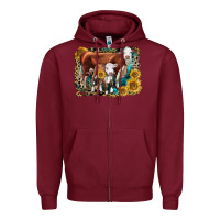 Burgundy Hereford Cow and Hereford Calf With Leopard Zipper Hoodie - LillyAllenDesigns