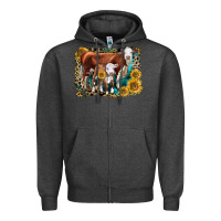 Charcoal Heather Hereford Cow and Hereford Calf With Leopard Zipper Hoodie - LillyAllenDesigns