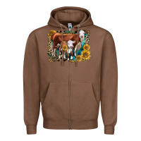 Chestnut Hereford Cow and Hereford Calf With Leopard Zipper Hoodie - LillyAllenDesigns