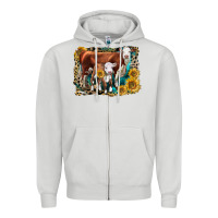 Dove Grey Hereford Cow and Hereford Calf With Leopard Zipper Hoodie - LillyAllenDesigns