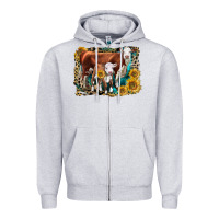 Heather Grey Hereford Cow and Hereford Calf With Leopard Zipper Hoodie - LillyAllenDesigns