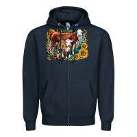 Navy Hereford Cow and Hereford Calf With Leopard Zipper Hoodie - LillyAllenDesigns