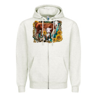 Oatmeal Heather Hereford Cow and Hereford Calf With Leopard Zipper Hoodie - LillyAllenDesigns
