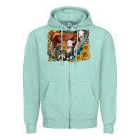 Seafoam Hereford Cow and Hereford Calf With Leopard Zipper Hoodie - LillyAllenDesigns