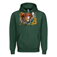 Sports Green Hereford Cow and Hereford Calf With Leopard Zipper Hoodie - LillyAllenDesigns