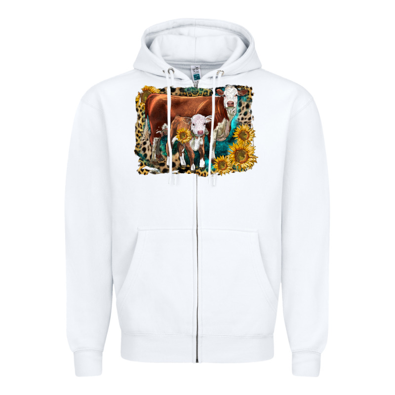 Hereford Cow And Hereford Calf With Leopard Zipper Hoodie by LillyAllenDesigns | Teevron