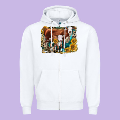 Hereford Cow And Hereford Calf With Leopard Zipper Hoodie Designed By Lillyallendesigns