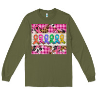 Army Green western colorfull cancer ribbon Long Sleeve Tee - AdoDesignShop