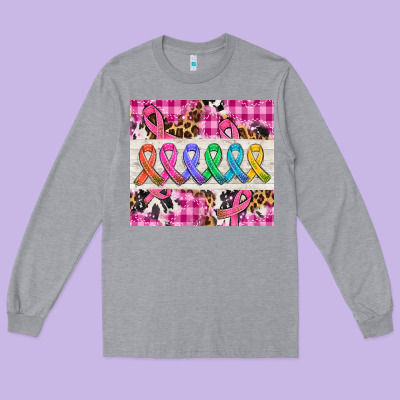 Western Colorfull Cancer Ribbon Long Sleeve Tee Designed By Adodesignshop