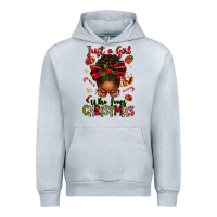 Heather Grey just a girl who loves christmas afro messy bun Urban Hoodie - texasbilliewilder