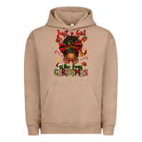 Pigment Burro just a girl who loves christmas afro messy bun Urban Hoodie - texasbilliewilder