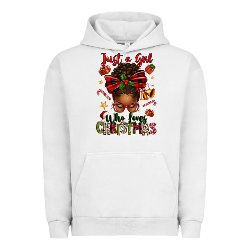 Just A Girl Who Loves Christmas Afro Messy Bun Urban Hoodie by texasbilliewilder | Teevron
