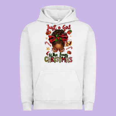 Just A Girl Who Loves Christmas Afro Messy Bun Urban Hoodie Designed By Texasbilliewilder
