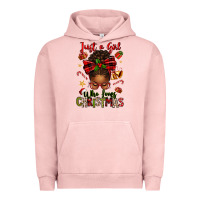 Pigment Salmon just a girl who loves christmas afro messy bun Urban Hoodie - texasbilliewilder