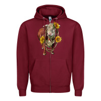 Burgundy hereford bull rope and sunflowers Zipper Hoodie - LillyAllenDesigns