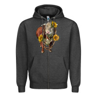 Charcoal Heather hereford bull rope and sunflowers Zipper Hoodie - LillyAllenDesigns