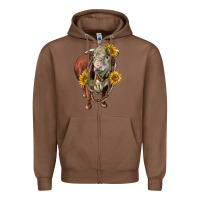 Chestnut hereford bull rope and sunflowers Zipper Hoodie - LillyAllenDesigns