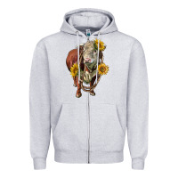 Heather Grey hereford bull rope and sunflowers Zipper Hoodie - LillyAllenDesigns