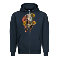 Navy hereford bull rope and sunflowers Zipper Hoodie - LillyAllenDesigns