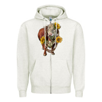 Oatmeal Heather hereford bull rope and sunflowers Zipper Hoodie - LillyAllenDesigns