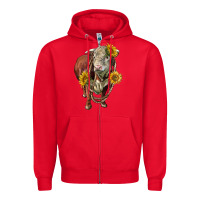 Red hereford bull rope and sunflowers Zipper Hoodie - LillyAllenDesigns