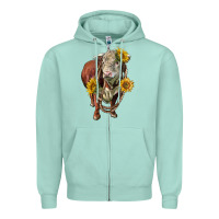 Seafoam hereford bull rope and sunflowers Zipper Hoodie - LillyAllenDesigns