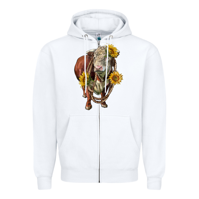 Hereford Bull Rope And Sunflowers Zipper Hoodie by LillyAllenDesigns | Teevron