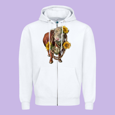 Hereford Bull Rope And Sunflowers Zipper Hoodie Designed By Lillyallendesigns