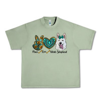 Oil Green peace love white Sepherd Urban Heavy Tee - BarkalooDesign