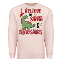 Pale Pink i believe in santa & dinosaurs Premium Sweatshirt - MaliasSmallBusiness