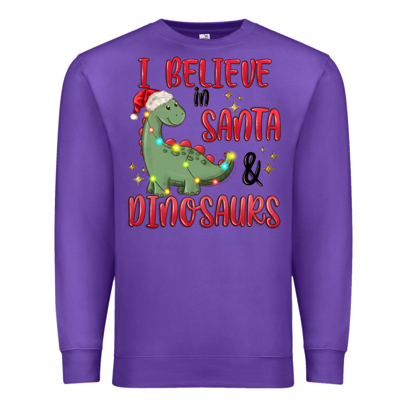 I Believe In Santa & Dinosaurs Premium Sweatshirt by MaliasSmallBusiness | Teevron