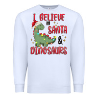 White i believe in santa & dinosaurs Premium Sweatshirt - MaliasSmallBusiness