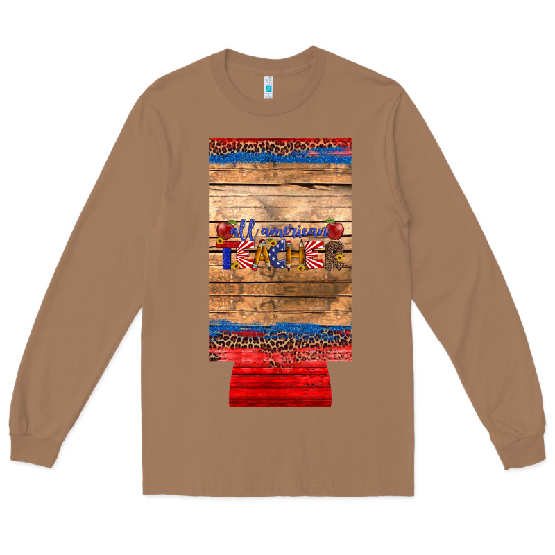 All American Teacher 12 Oz Slim Can Cooler Long Sleeve Tee by Artiststas | Teevron