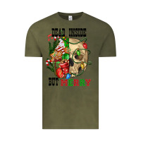 Vintage Olive Dead İnside But Merry Human Skull Vintage Tee - FaDigitalArtStudio