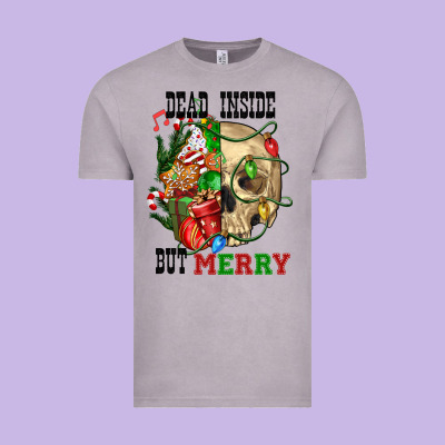 Dead İnside But Merry Human Skull Vintage Tee Designed By Fadigitalartstudio