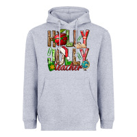 Heather Grey holly jolly teacher Heavyweight Hoodie - NancyCooperArtShop
