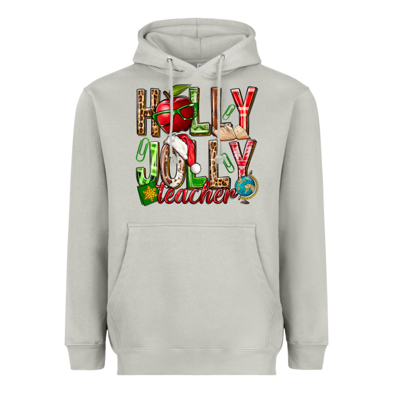Holly Jolly Teacher Heavyweight Hoodie by NancyCooperArtShop | Teevron