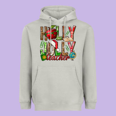 Holly Jolly Teacher Heavyweight Hoodie Designed By Nancycooperartshop