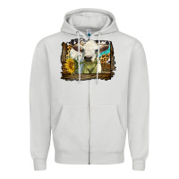 Dove Grey charolais heifer with western background Zipper Hoodie - LillyAllenDesigns